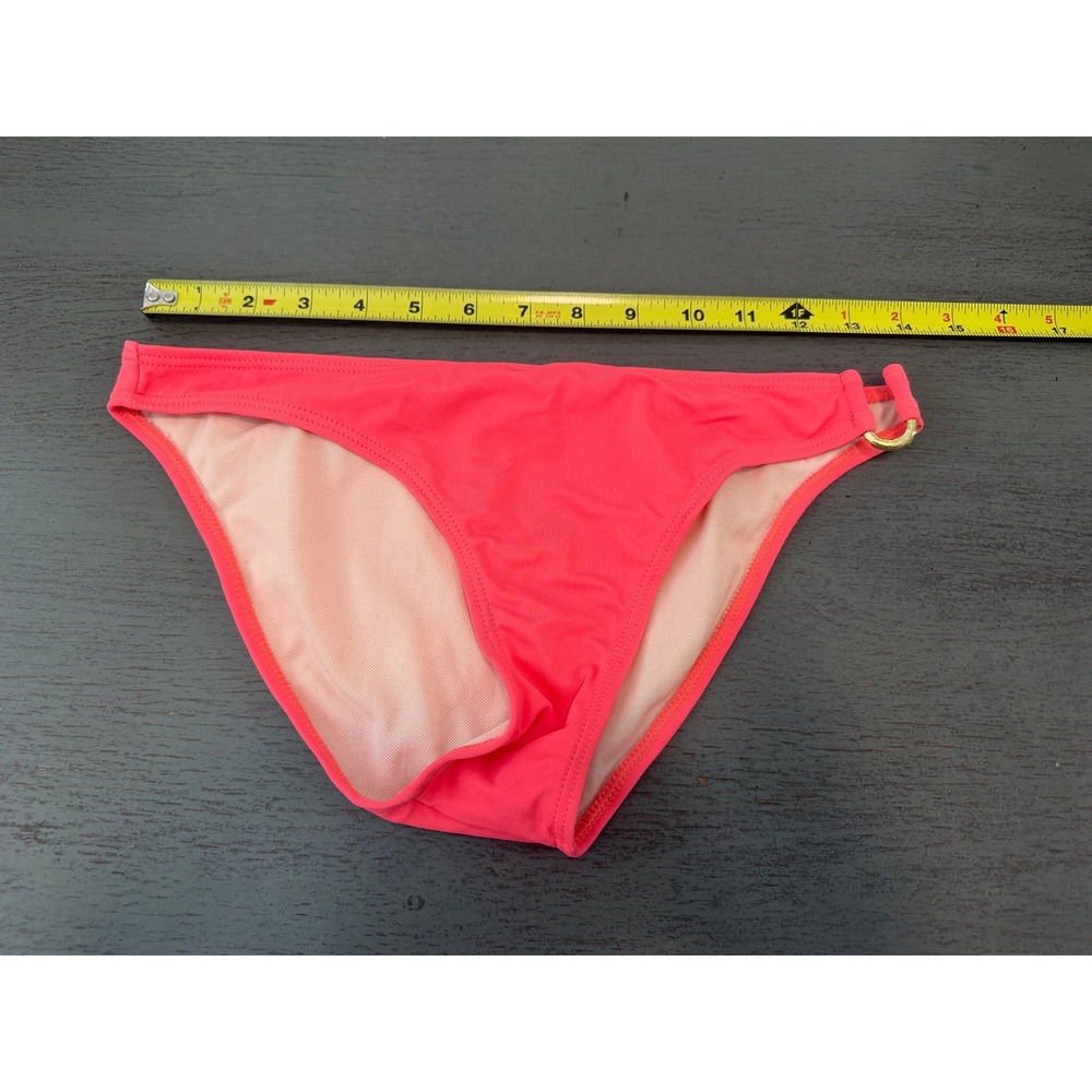 Lips Neon Coral Pink Bikini Bottom Gold Ring Detail Low Rise Swimwear Small